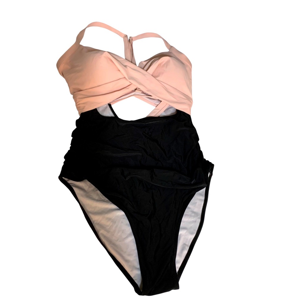 One Piece Swimsuit 2XL Coastal Chic Cutout Wrap Colorblock‎ Ruched Monokini Slim